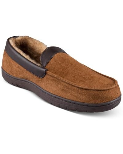 Haggar Faux Sued Slip On Loafer Slippers - Brown