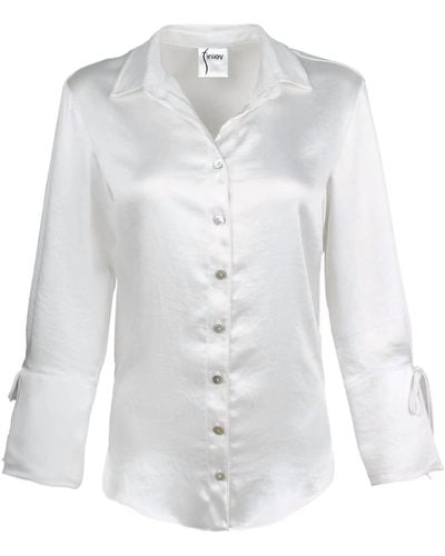 Finley Rachel Button-down Hammered Satin Shirt - White