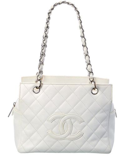 Chanel Quilted Caviar Leather Petite Timeless Tote (authentic Pre-owned) - White