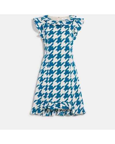 COACH Ruffle Dress In Textured Plaid - Blue