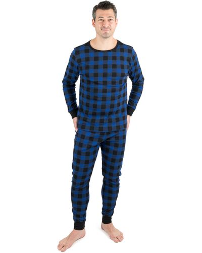 Leveret Christmas Two Piece Cotton Pajamas Plaid - Blue