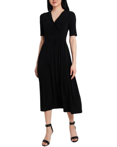 Msk Knit V-neck Midi Dress - Black