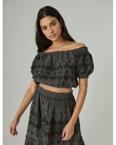 Lucky Brand Off The Shoulder Lace Crop Top - Multicolor