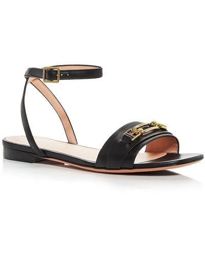 Bally Dossy Open Toe Leather Ankle Strap - Black