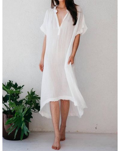 9seed Tunisia Lightweight Cotton Gauze Short Sleeve Caftan - White