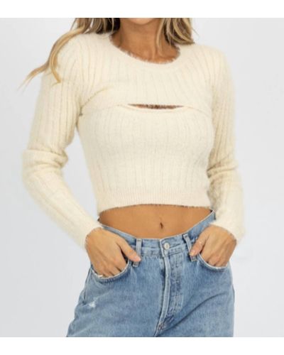 emory park Fuzzy Two Piece Sweater Top - Natural
