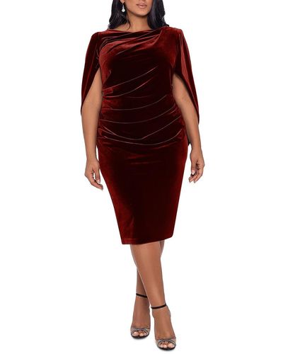 Betsy & Adam Plus Size Cape-back Velvet Dress - Red