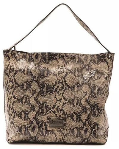 Pompei Donatella Elegant Python Print Leather Shoulder Bag - Brown