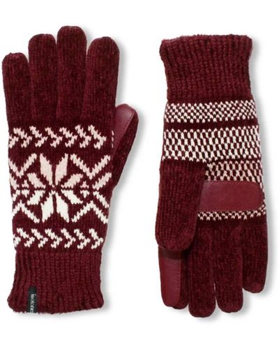 Isotoner Chenille Snowflakes Gloves - Red