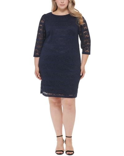 Jessica Howard Plus Lace Overlay Wedding Cocktail And Party Dress - Blue