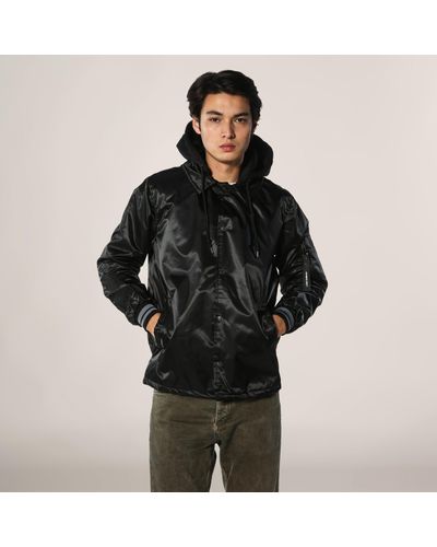 Members Only Coach Jacket With Fleece Hood - Black