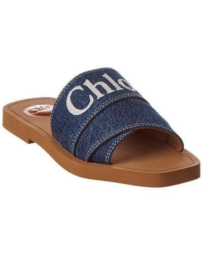 Chloé Woody Logo Denim Sandal - Blue