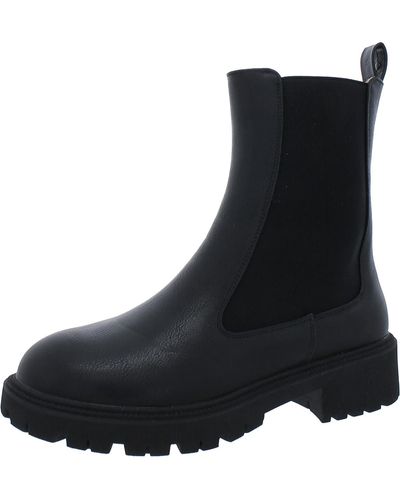 French Connection Reye Vegan Leather lugged Sole Chelsea Boots - Black