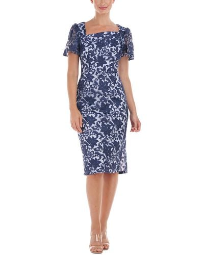 JS Collections Embroidered Polyester Cocktail And Party Dress - Blue