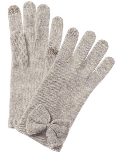 Hannah Rose Herringbone Trim Cashmere Gloves - Gray