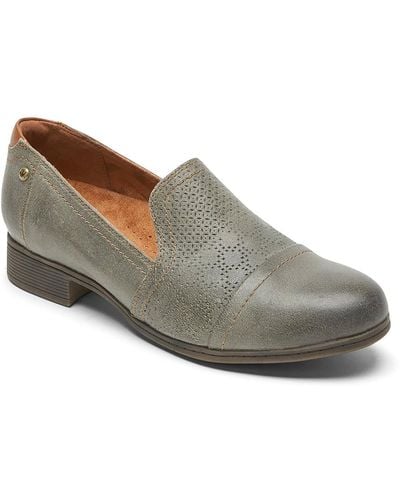 Cobb Hill Crosbie Leather Slip-on Loafer Heels - Gray