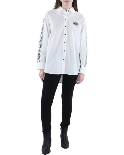 Karl Lagerfeld Collared Logo Patch Button-down Top - White