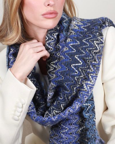 Missoni & Zigzag Knitted Scarf - Blue
