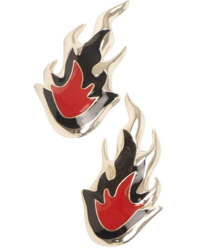 Ambush Silver Flame Earrings - Red