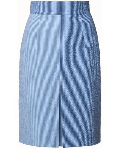 Akris Punto Seersucker Colorblock A-line Skirt - Blue