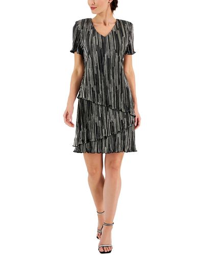Connected Apparel Petites Metallic Short Sheath Dress - Black