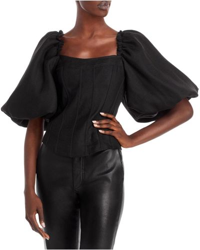 Aje. Corset Seamed Puff Sleeves Cropped - Black
