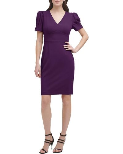 DKNY Crepe Puff Sleeves Sheath Dress - Purple