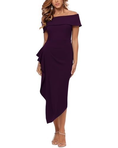 Betsy & Adam Asymmetric Ruffled Cocktail And Party Dress - Purple