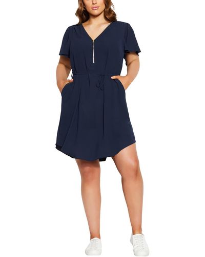 City Chic Plus Office Career Wear To Work Dress - Blue