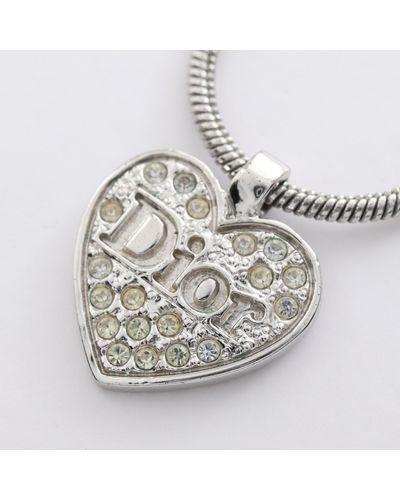 Dior Necklace Heart Rhinestone Silver Logo - Metallic