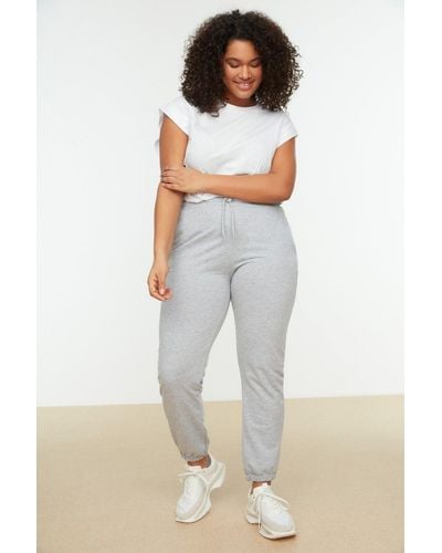Trendyol Jogger High Waist Plus Size Sweatpants - Gray