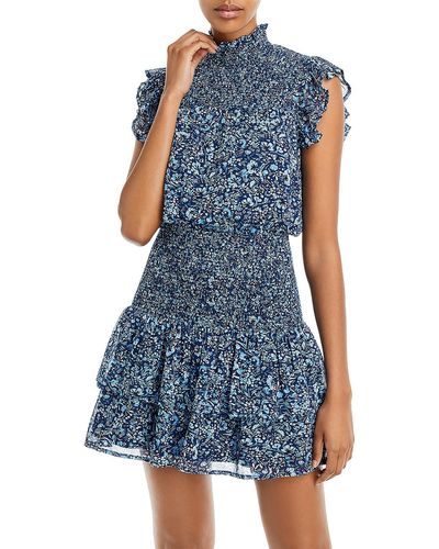 Aqua Smocked Short Mini Dress - Blue