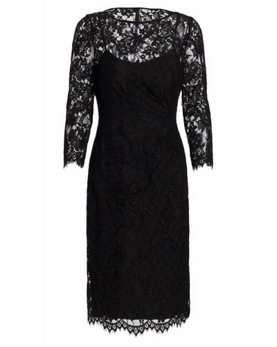 Teri Jon Lace Shirred Waist Cocktail Dress - Black
