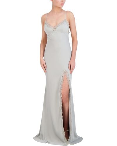 BCBGMAXAZRIA Lace Trim Open Back Evening Dress - White