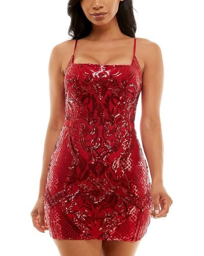 B Darlin Juniors Sequined Square Neck Cocktail And Party Dress - Red