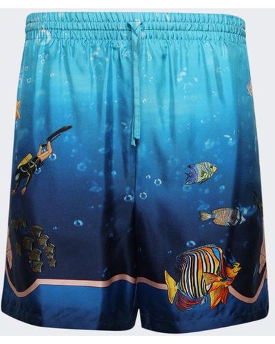 Casablancabrand Fond Marin Silk Drawstring Shorts - Blue