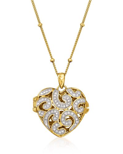 Ross-Simons 18kt Gold Over Sterling Heart Locket Necklace With Diamond Accent - Metallic
