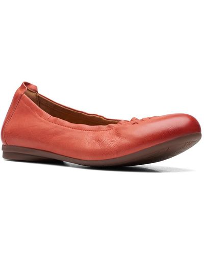 Clarks Rena Hop Slip On Leather Ballet Flats - Red