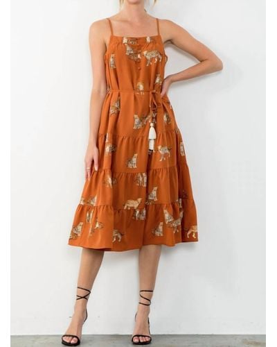 Thml Cheetah Print Tiered Dress In Rust - Orange