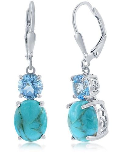 Simona Sterling Silver Oval Turquoise & Round Gem Earrings - Topaz - Blue