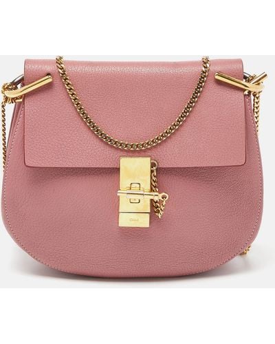 Chloé Leather Medium Drew Shoulder Bag - Pink