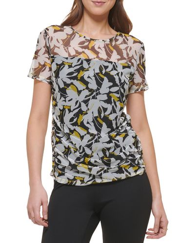 DKNY Mesh Floral Pullover Top - Black