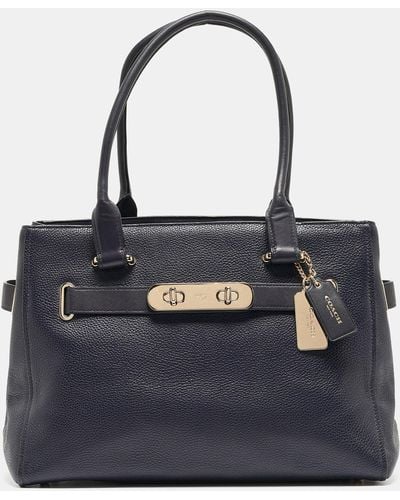 COACH Navy Leather swagger 33 Tote - Blue