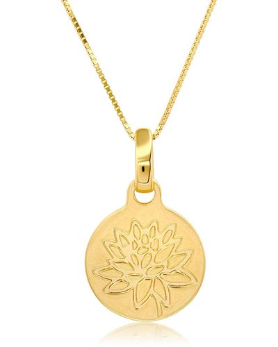 MAX + STONE 14k Gold Over Sterling Silver Lotus Pendant Necklace, 18 Inch Chain - Metallic