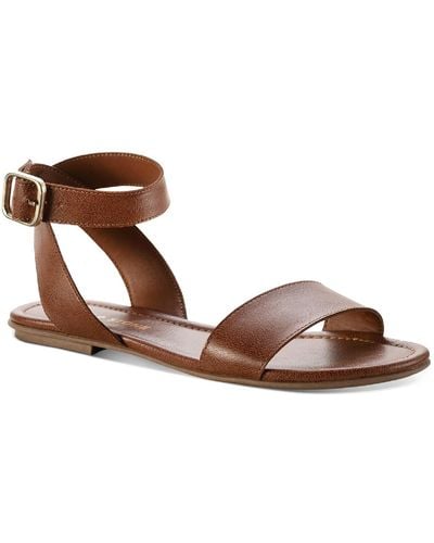 Sun & Stone Miiahp Faux Leather Open Toe Flat Sandals - Brown
