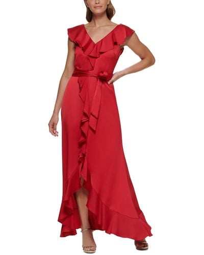 DKNY Ruffled V-neck Evening Dress - Red
