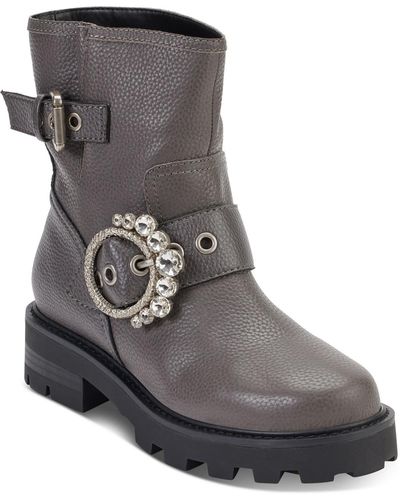 Karl Lagerfeld Marceau Leather Embellished Ankle Boots - Gray