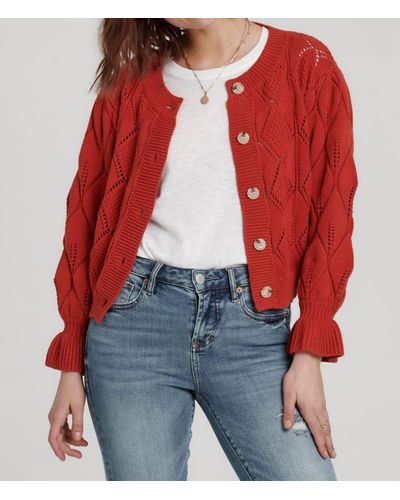 Another Love Shawn Ruffle Cuff Cardigan In Brick - Red