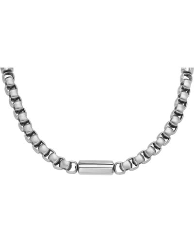 Fossil Archival Icons Stainless Steel Chain Necklace - Metallic