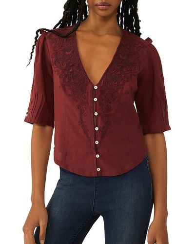 Free People Cotton Embroidered Blouse
